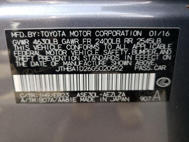 2016 LEXUS IS 200T JTHBA1D26G5020952