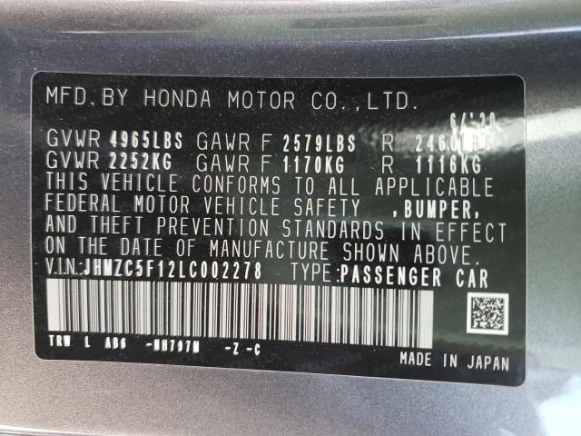 2020 HONDA CLARITY JHMZC5F12LC002278