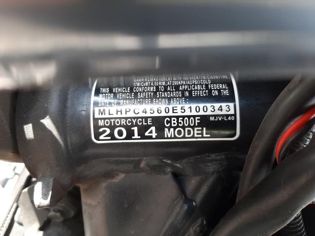 2014 HONDA CB500 F MLHPC4560E5100343