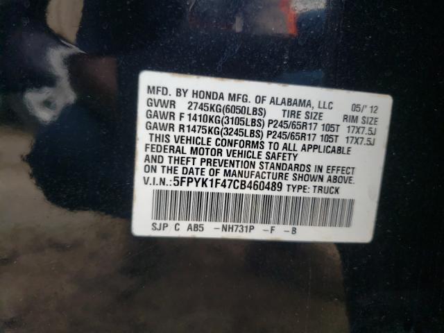 2012 HONDA RIDGELINE 5FPYK1F47CB460489