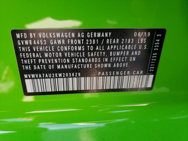 2019 VOLKSWAGEN GOLF R WVWVA7AU2KW203629