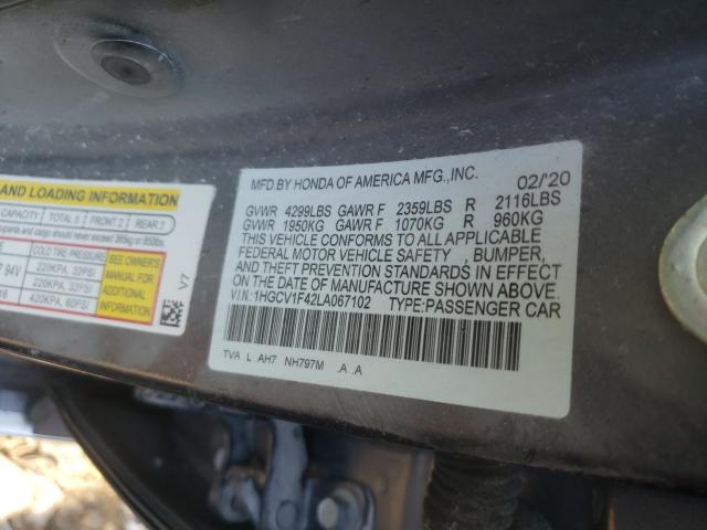 2020 HONDA 10HP MOTOR 1HGCV1F42LA067102