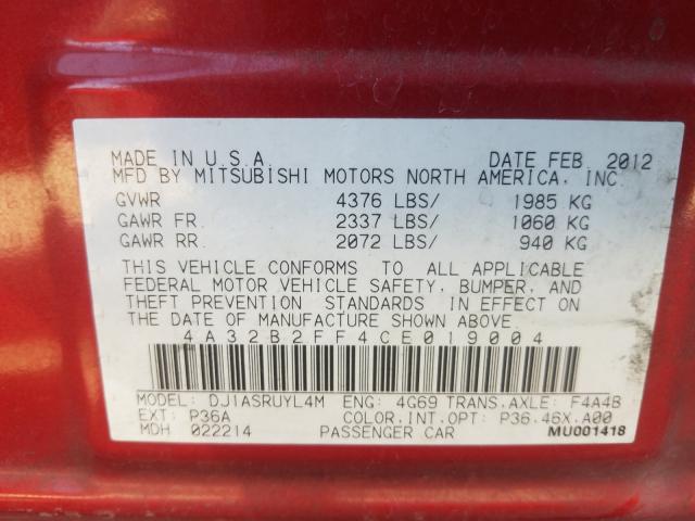 2012 MITSUBISHI GALANT FE 4A32B2FF4CE019004