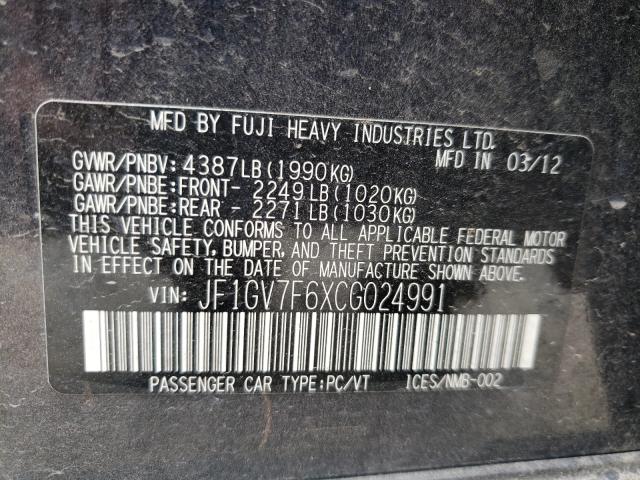 2012 SUBARU IMPREZA WR JF1GV7F6XCG024991