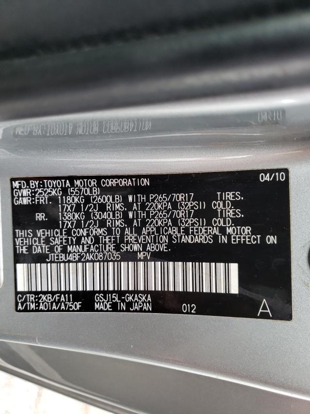 2010 TOYOTA FJ CRUISER JTEBU4BF2AK087035
