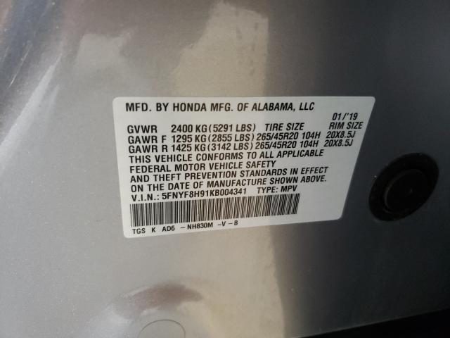 2019 HONDA PASSPORT T 5FNYF8H91KB004341