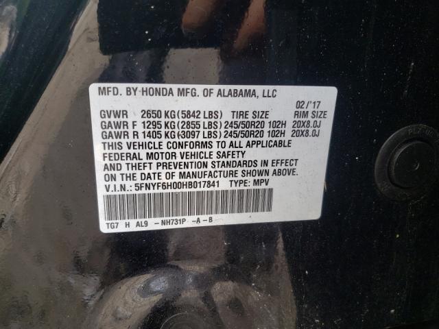 2017 HONDA PILOT ELIT 5FNYF6H00HB017841