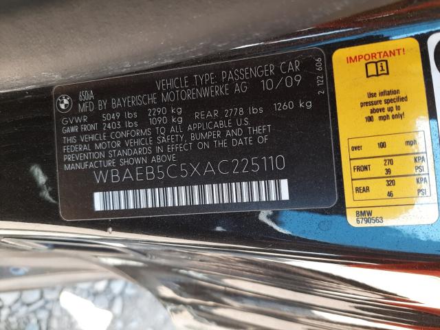 2010 BMW 650 I WBAEB5C5XAC225110