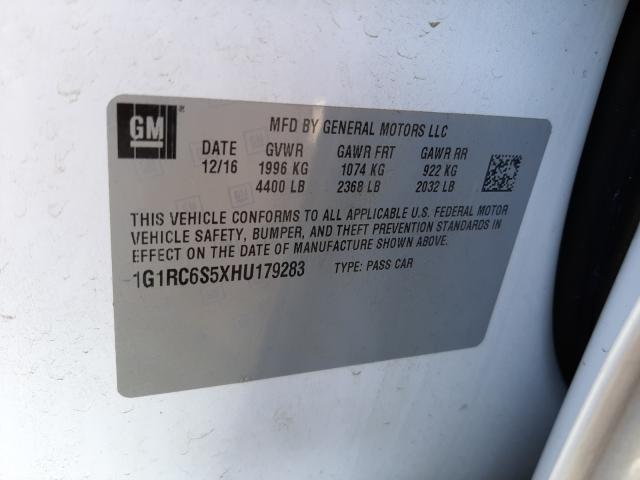 VIN 1G1RC6S5XHU179283 2017 Chevrolet Volt, LT no.10