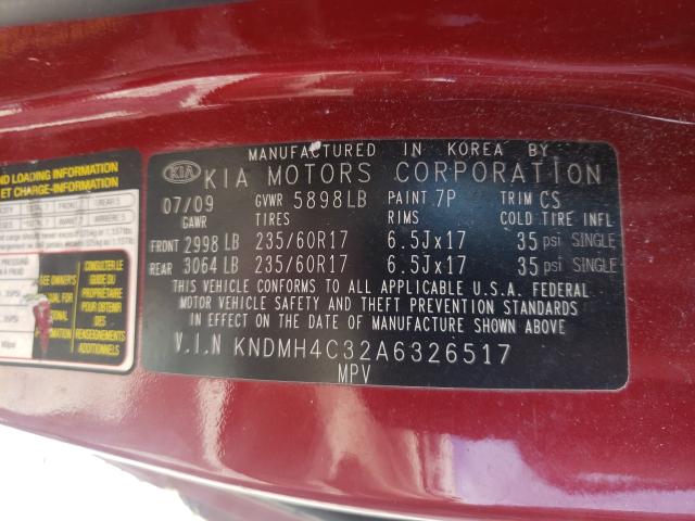 2010 KIA SEDONA EX KNDMH4C32A6326517