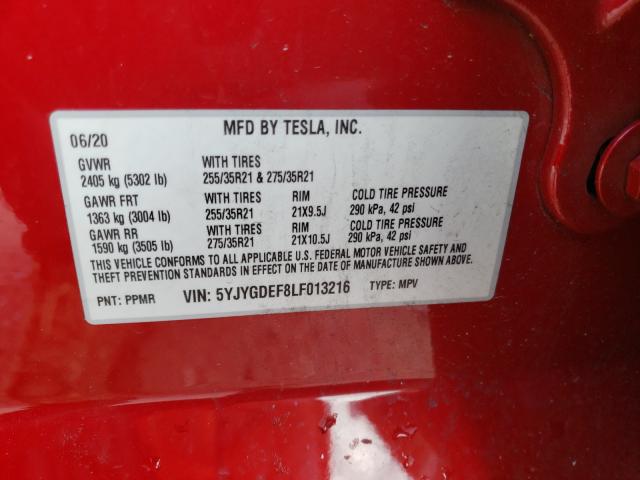 2020 TESLA MODEL Y 5YJYGDEF8LF013216