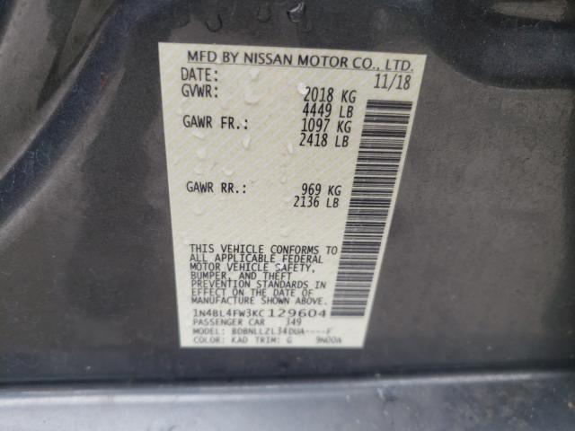 2019 NISSAN ALTIMA PLA 1N4BL4FW3KC129604
