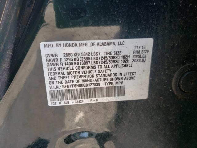 2016 HONDA PILOT ELIT 5FNYF6H06GB127839