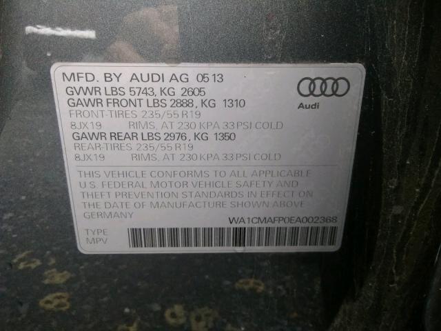 2014 AUDI Q5 TDI PRE WA1CMAFP0EA002368