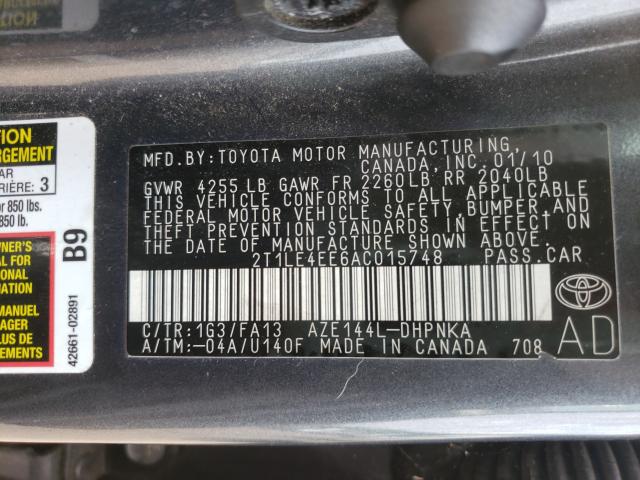 2010 TOYOTA COROLLA MA 2T1LE4EE6AC015748