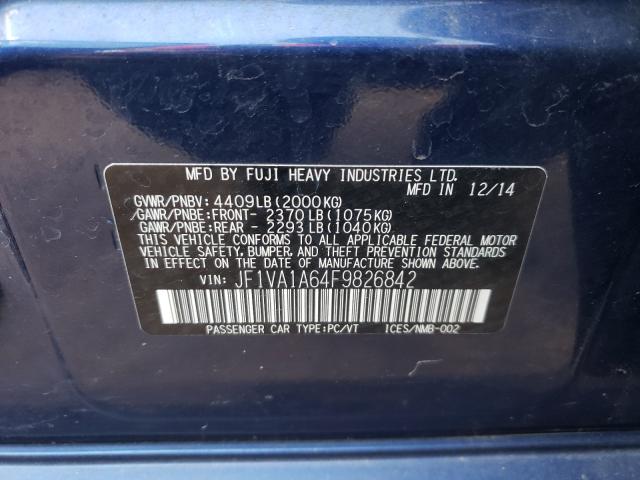 2015 SUBARU WRX JF1VA1A64F9826842
