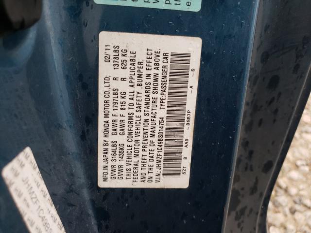 2011 HONDA CR-Z JHMZF1C49BS014754