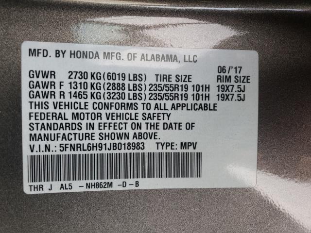 2018 HONDA ODYSSEY EL 5FNRL6H91JB018983