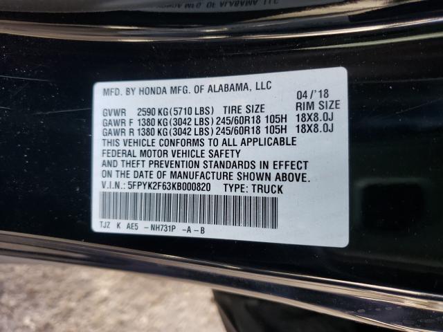 2019 HONDA RIDGELINE 5FPYK2F63KB000820