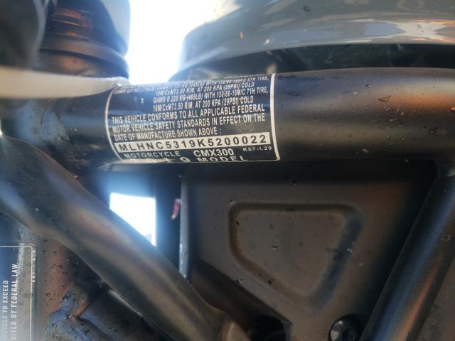 2019 HONDA CMX300 MLHNC5319K5200022