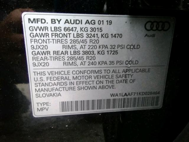 VIN WA1LAAF71KD028464 2019 Audi Q7, Premium Plus no.10