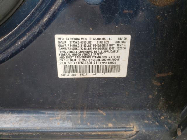 2010 HONDA RIDGELINE 5FPYK1F53AB001711