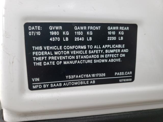 2010 SAAB 9-3 2.0T YS3FA4CY6A1617326