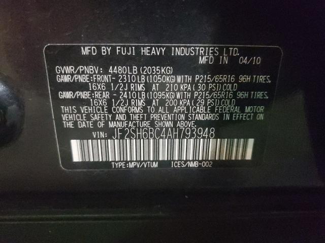 2010 SUBARU FORESTER X JF2SH6BC4AH793948