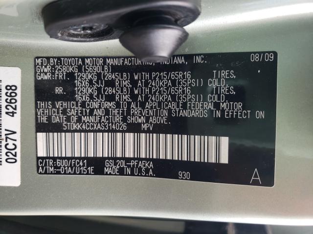 2010 TOYOTA SIENNA CE 5TDKK4CCXAS314026
