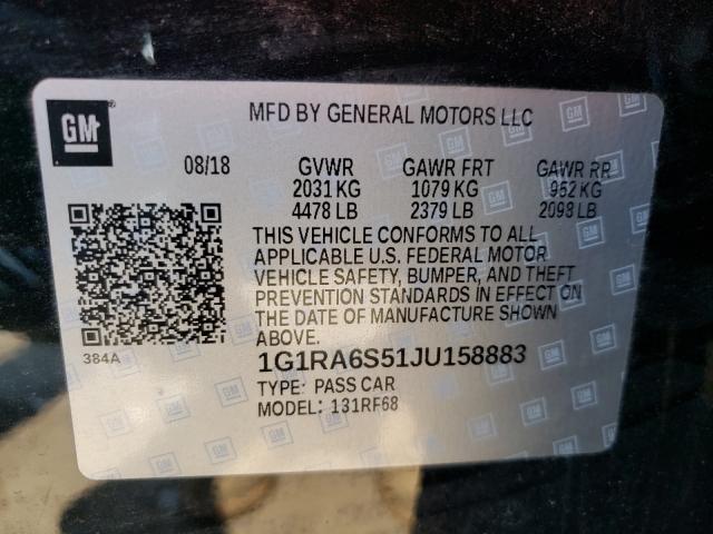 VIN 1G1RA6S51JU158883 2018 Chevrolet Volt, LT no.10