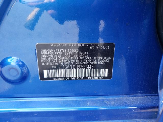 2011 SUBARU IMPREZA WR JF1GV7F61BG521443