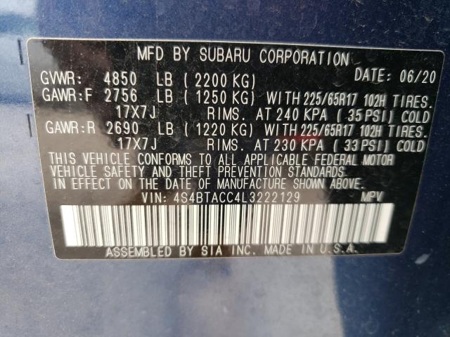 2020 SUBARU OUTBACK PR 4S4BTACC4L3222129