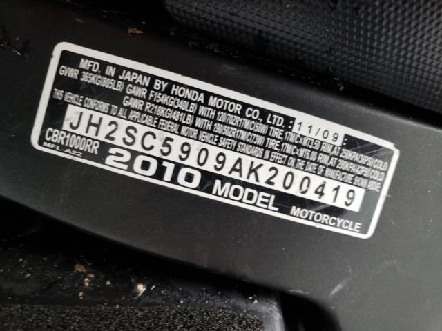 2010 HONDA CBR1000 RR JH2SC5909AK200419