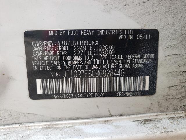 2011 SUBARU IMPREZA WR JF1GR7E60BG828446