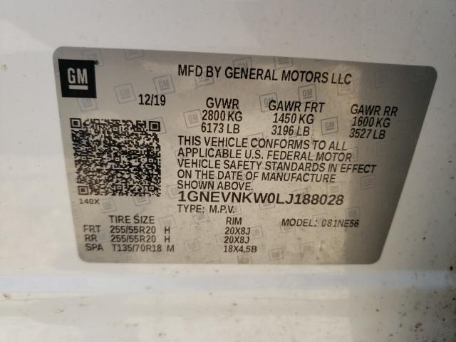 2020 CHEVROLET TRAVERSE H 1GNEVNKW0LJ188028