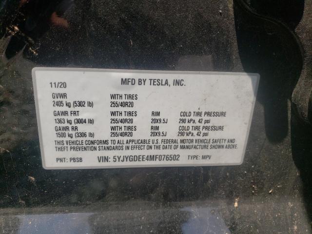2021 TESLA MODEL Y 5YJYGDEE4MF076502
