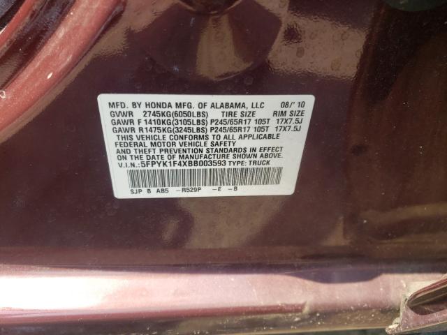 2011 HONDA RIDGELINE 5FPYK1F4XBB003593