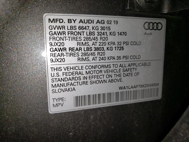 VIN WA1LAAF78KD034598 2019 Audi Q7, Premium Plus no.10