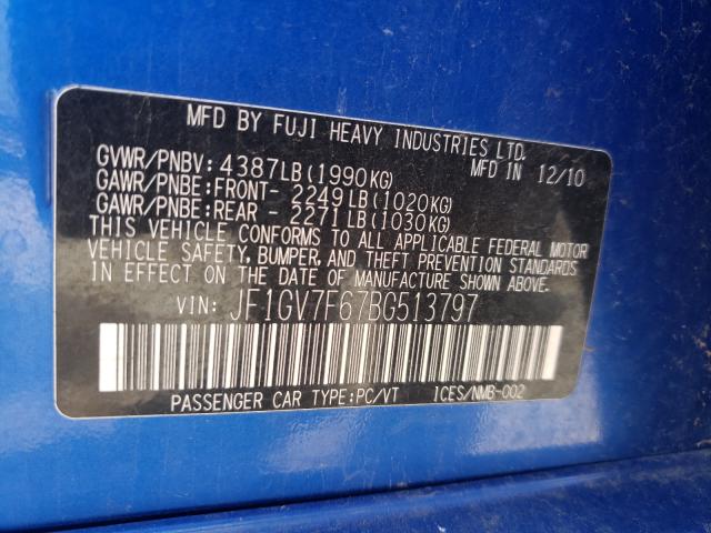 2011 SUBARU IMPREZA WR JF1GV7F67BG513797