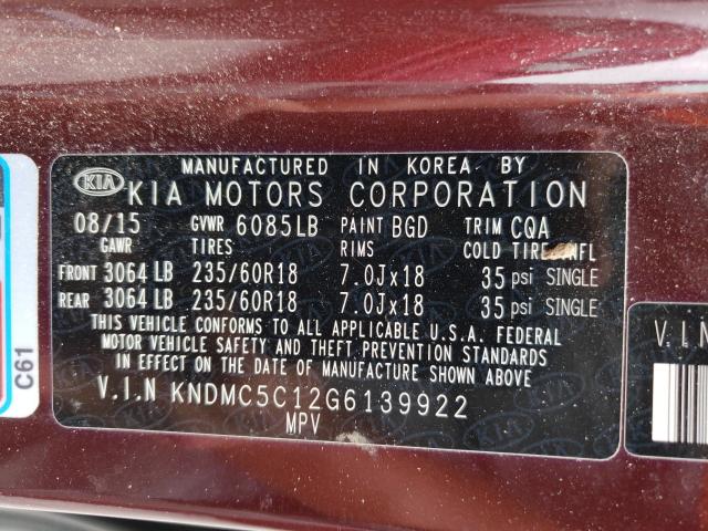 2016 KIA SEDONA EX KNDMC5C12G6139922