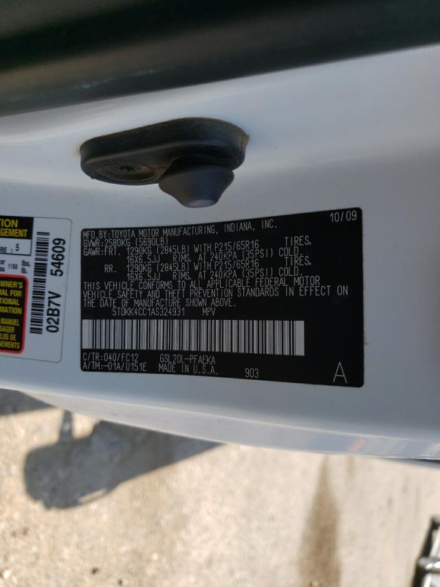 2010 TOYOTA SIENNA CE 5TDKK4CC1AS324931