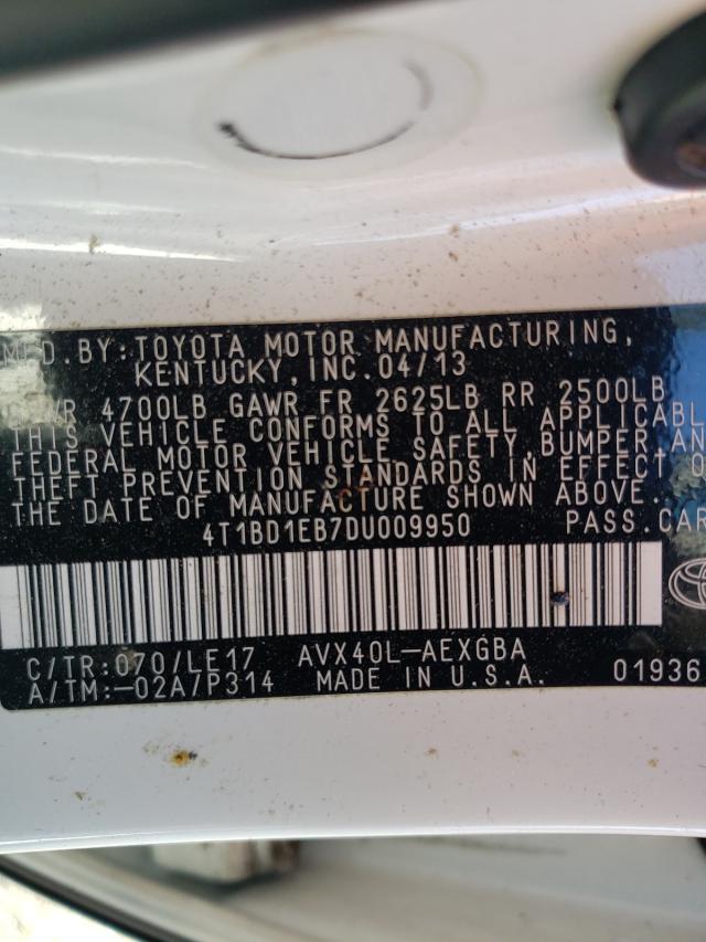2013 TOYOTA AVALON HYB 4T1BD1EB7DU009950