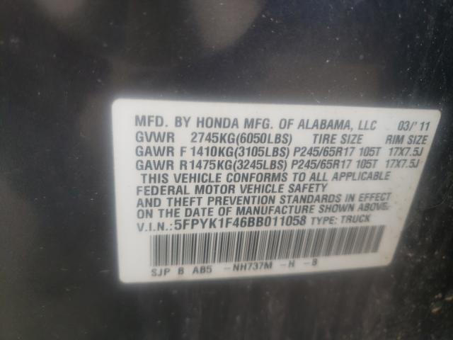 2011 HONDA RIDGELINE 5FPYK1F46BB011058