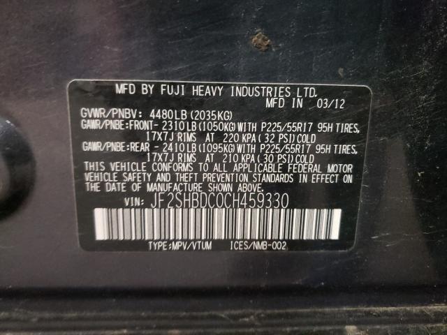 2012 SUBARU FORESTER JF2SHBDC0CH459330