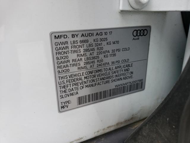 VIN WA1VAAF7XJD017583 2018 Audi Q7, Prestige no.10