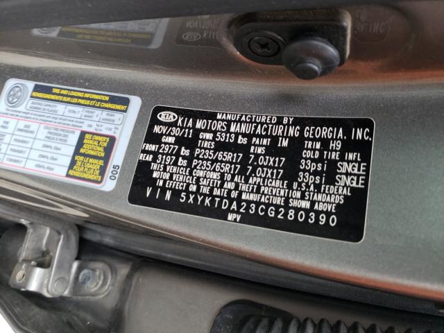 2012 KIA SORENTO 5XYKTDA23CG280390