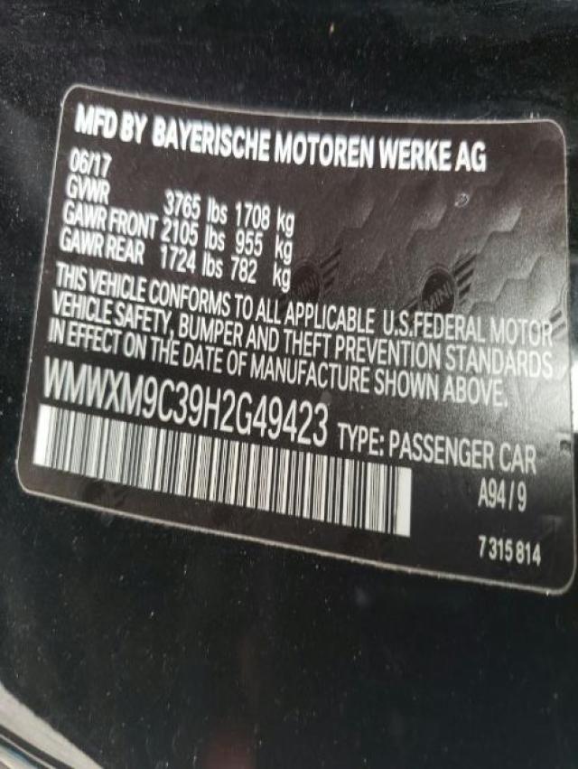 2017 MINI COOPER JOH WMWXM9C39H2G49423