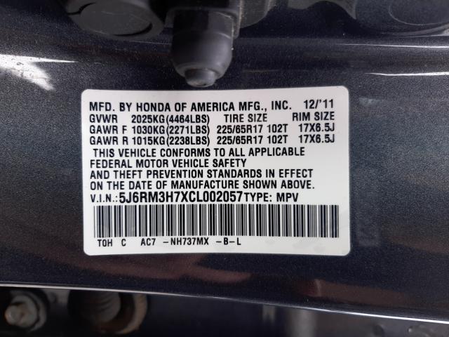 2012 HONDA CR-V 5J6RM3H7XCL002057