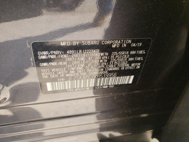 2019 SUBARU FORESTER S JF2SKAPC7KH539956