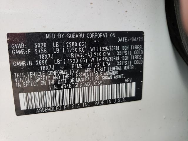 2021 SUBARU OUTBACK TO 4S4BTGPD5M3205590